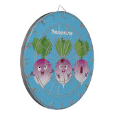 Lieve rapen groentetrio zingende cartoon dartbord (Voorkant Links)