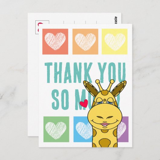 Lieve Regenboog Hart Giraf Bedankt Briefkaart (Voorkant / Achterkant)