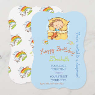Lieve Regenboog Stokfiguur Meisje Slapende Kat Kaart