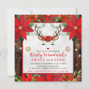 Lieve Rendier Kerst Poinsettia Zoete 16 Kaart