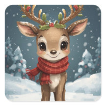 Lieve rendier kerst sticker voor cadeaus notitiebo