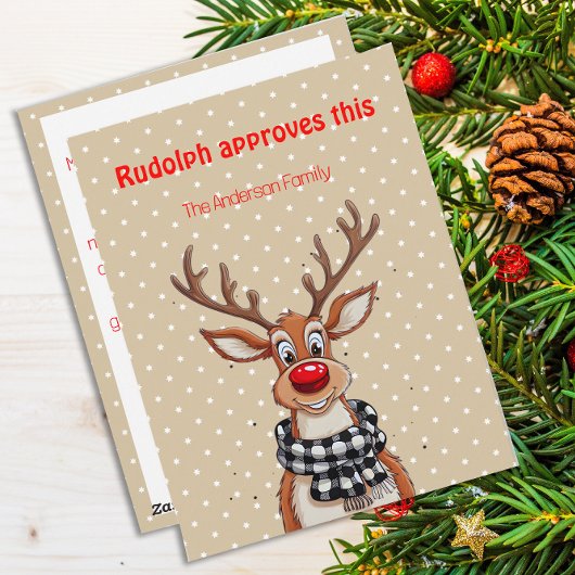 Lieve rendier kerst wens beige kerstkaart