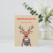 Lieve rendier kerst wens beige kerstkaart (Staand voorkant)