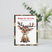 Lieve rendier kerst wens rode retro kerstkaart (Staand voorkant)