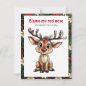 Lieve rendier kerst wens rode retro kerstkaart (Voorkant)