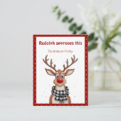 Lieve rendier kerstwens rode retro kerstkaart (Staand voorkant)