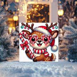 Lieve Rendieren met Kerstversiering en Suikerstokj Feestdagenkaart