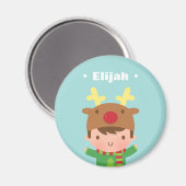 Lieve Rendierjongen Kinder Kerst Vullers Magneet (Voorkant / Achterkant)