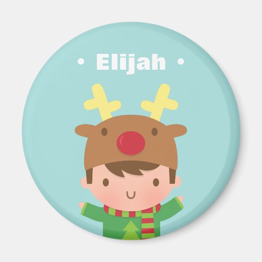 Lieve Rendierjongen Kinder Kerst Vullers Magneet (Voorkant)