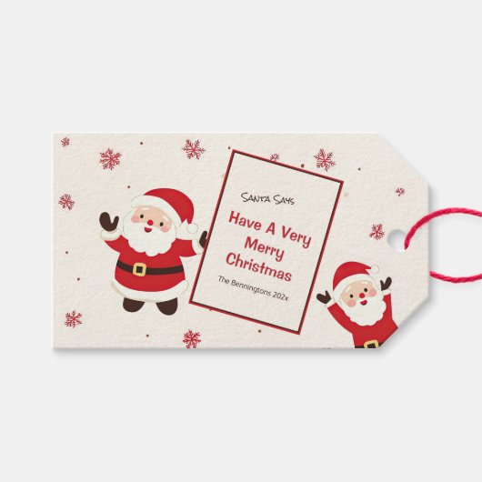 Lieve Retro Kerstman Kerstmis Cadeaulabel (Voorkant (Horizontaal))
