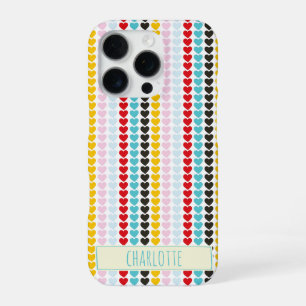 Lieve Retro Kleurrijke Hartjes Patroon Persoonlijk iPhone 16 Pro Hoesje