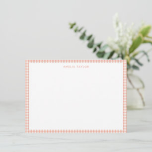 Lieve Retro Perzik Roze Gingham Geruite Gepersonal Notitiekaartje