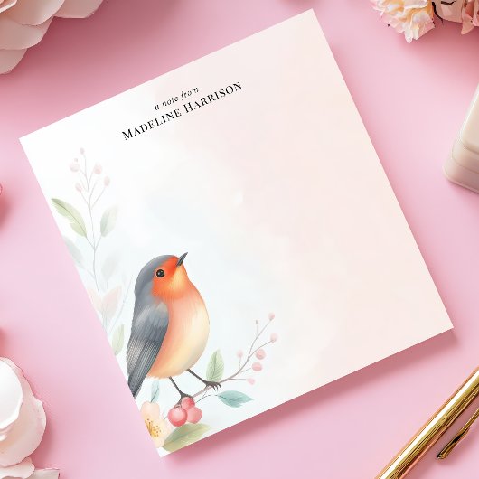 Lieve Robin Roodborst Vogel Gepersonaliseerde Naam Notitieblok
