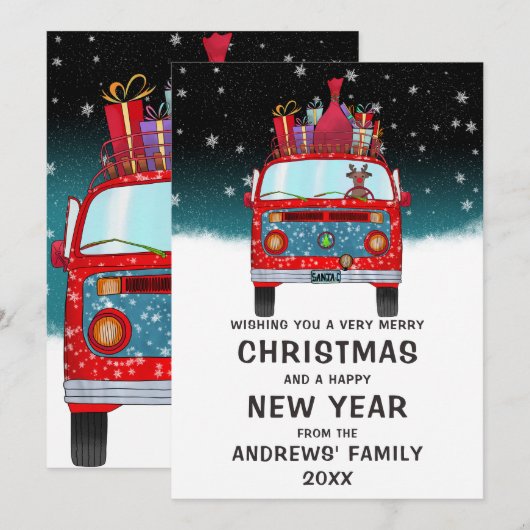 Lieve Rode Kerstman Van Rendier Hond Sneeuw Kerstm Feestdagenkaart (Voorkant / Achterkant)