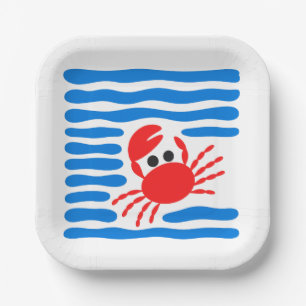 Lieve Rode Krab & Blauwe Golven Kust Papieren Bordje