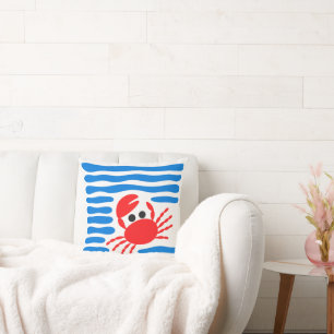 Lieve rode krab & blauwe golven kustsoep kussen