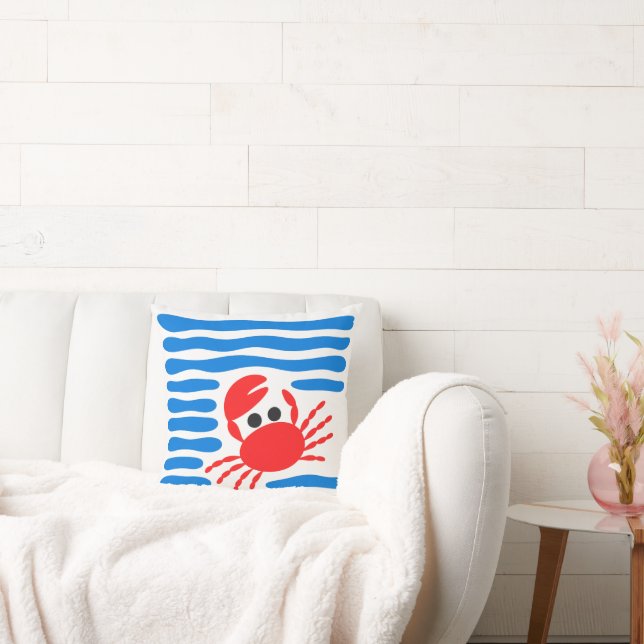Lieve rode krab & blauwe golven kustsoep kussen (Bank)