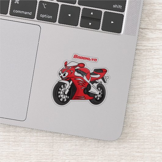 Lieve rode sportmotorfiets cartoon sticker (Detail)