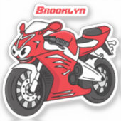 Lieve rode sportmotorfiets cartoon sticker (Voorkant)