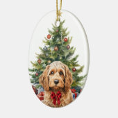 Lieve rode strik Cockapoo hond Kerstmis Keramisch Ornament (Links)