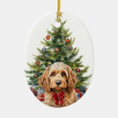 Lieve rode strik Cockapoo hond Kerstmis Keramisch Ornament (Voorkant)