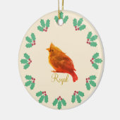 Lieve rode vogel & hulstbessen keramisch ornament (Links)