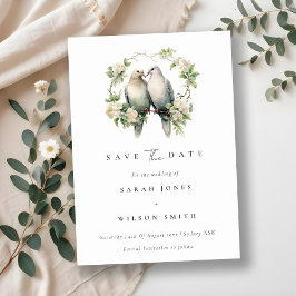 Lieve romantische liefdesvogels botanische krans b save the date