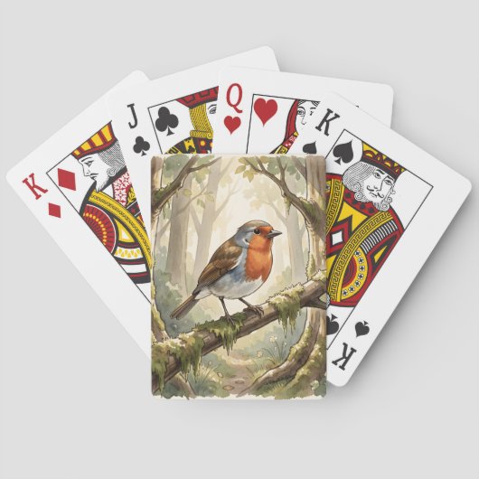 Lieve roodborst vogel in oude bos pokerkaarten (Achterkant)