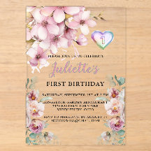 Lieve Roze Aquarel Bloemen Eerste Verjaardag