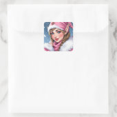 Lieve Roze Elf Kerstmis Vierkante Sticker (Tas)