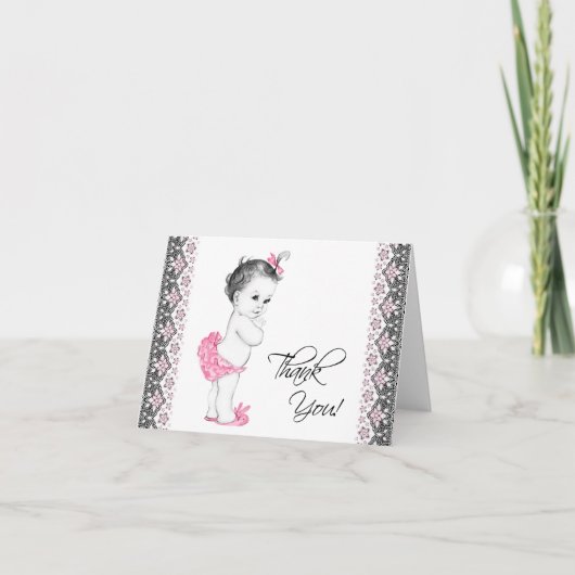 Lieve roze en zwarte babyshower bedankkaart (Voorkant)