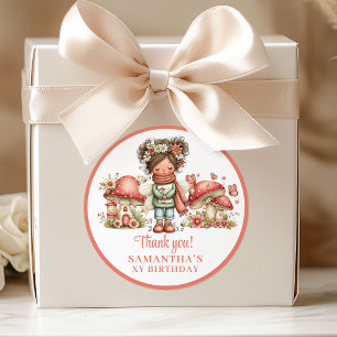Lieve Roze Fee Bloemen Verjaardag Dankjewel Ronde Sticker
