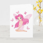 Lieve Roze Fee en Magische Vlinders Kaart (Gele Bloem)