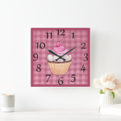 Lieve Roze Gingham Cupcake Wandklok (Huis)