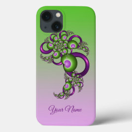 Lieve Roze Groene Harten Abstract Fractal Naam Case-Mate iPhone Case