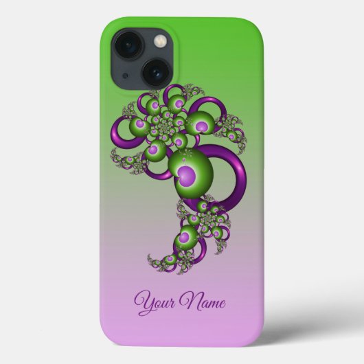 Lieve Roze Groene Harten Abstract Fractal Naam Case-Mate iPhone Case (Achterkant)