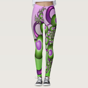 Lieve Roze Groene Harten Moderne Abstracte Fractal Leggings