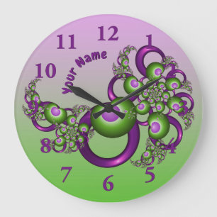 Lieve Roze Groene Harten Moderne Fractale Naam Grote Klok