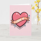 Lieve Roze Hart Liefdeskaart Kaart (Gele Bloem)