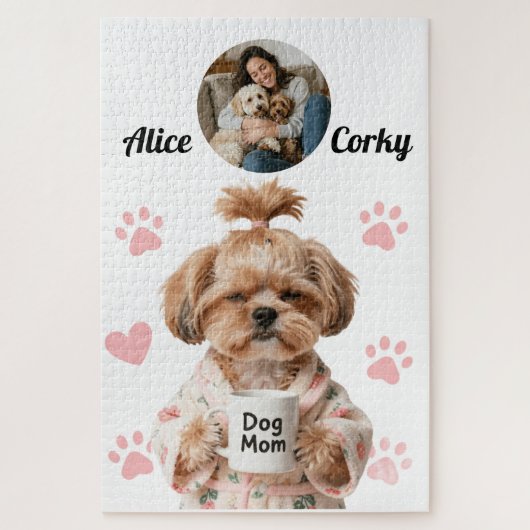 Lieve Roze Hond Moeder Foto Naam Legpuzzel (Verticaal)