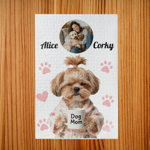 Lieve Roze Hond Moeder Foto Naam Legpuzzel