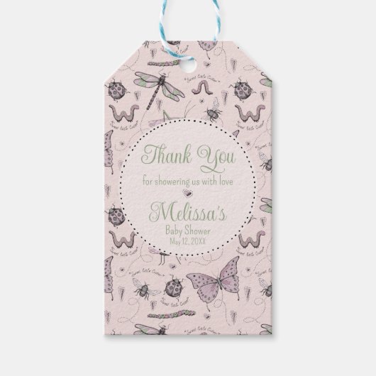 Lieve Roze Insecten Bedankt Cadeaulabel (Voorkant)