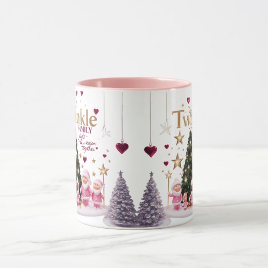 Lieve Roze Kerstman Twinkel Familie Persoonlijke C Mok (Midden)