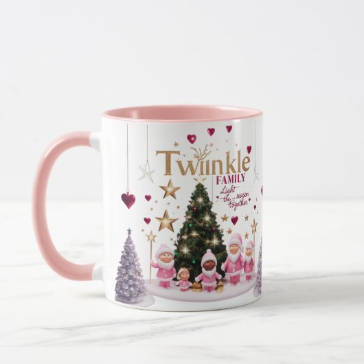 Lieve Roze Kerstman Twinkel Familie Persoonlijke C Mok (Links)
