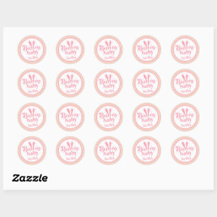 Lieve Roze Konijn Baby Meisje " Gepersonaliseerd P Ronde Sticker