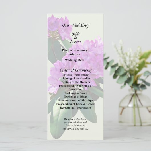 Lieve Roze Rododendrons Programmakaart (Staand voorkant)