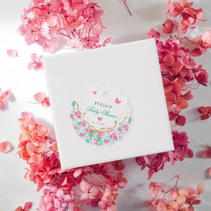Lieve Roze Roos Bloem Gouden Strik Baby shower Bedankjes Labels