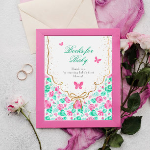 Lieve Roze Roos Bloem Gouden Strik Babyshower Poster
