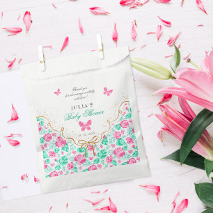 Lieve Roze Roos Bloemenen Gouden Strik Baby shower Bedankzakje