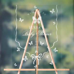 Lieve Roze Roos Bloemenen Gouden Strik Babyshower Acryl Bord